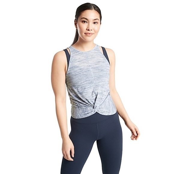 Athleta Essence Spacedye Twist Front Tank Top Heather Blue Gray Size XS Shirt - Picture 1 of 7